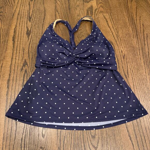 LL Bean Womens Blue Polka Dot Racerback Babydoll Tankini Swim Top Size Medium - Picture 1 of 6